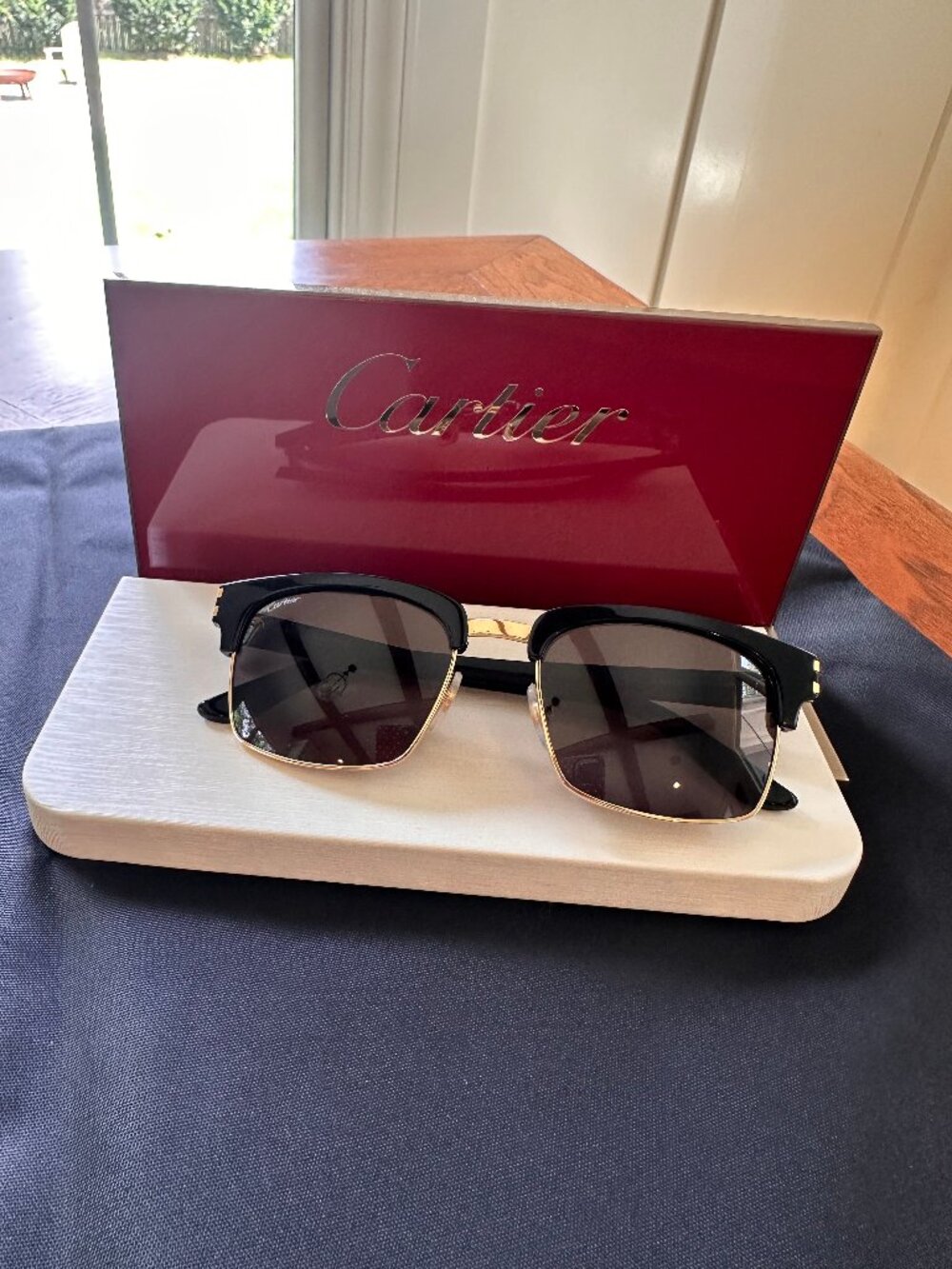 NEW Cartier CT0132S-001 C Décor Black Gold Square Sunglasses Grey Lens 54-19-145